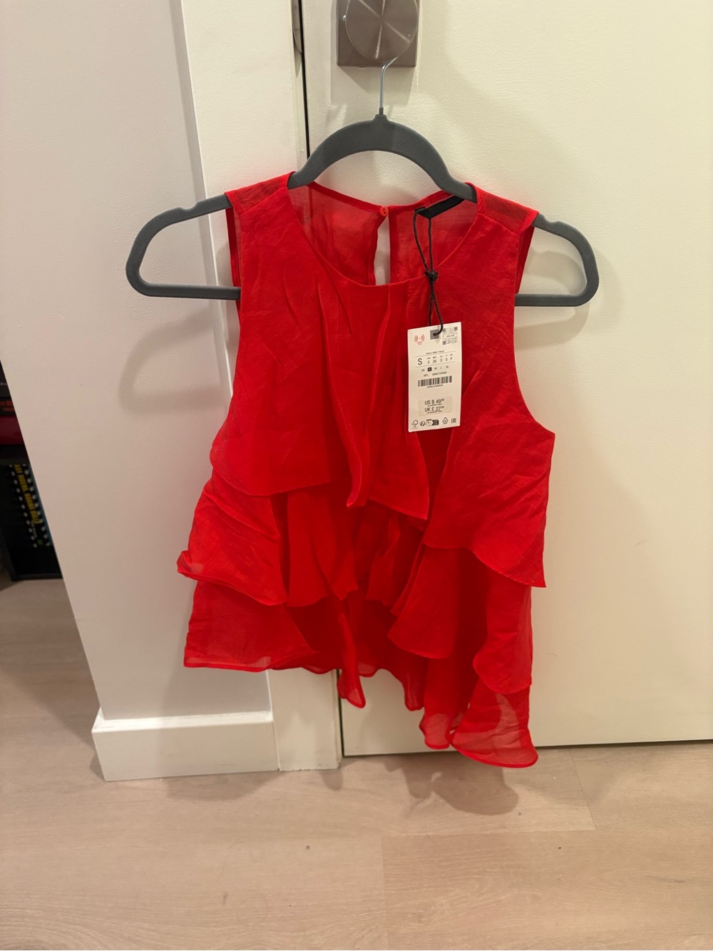 Brand New Zara Red Ruffle Asymmetric Tank Top